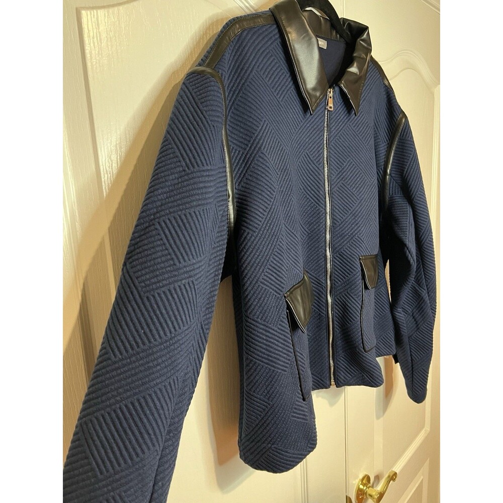 NEW Kate & Mallory Zip Jacket Vegan Leather Accents Blue Black XL Office Casual - Picture 3 of 13